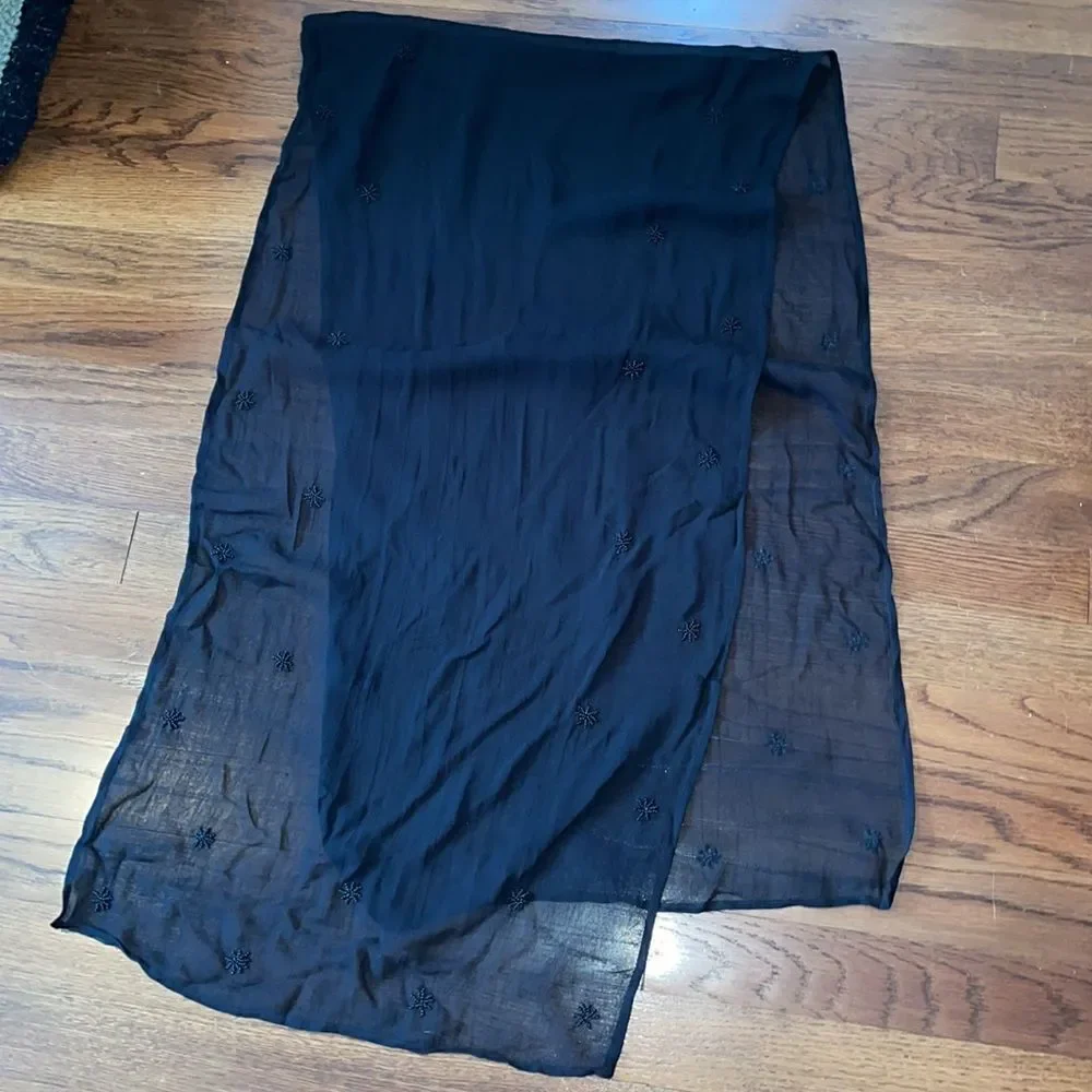 Black chiffon polyester‎ shawl/wrap with black beads
